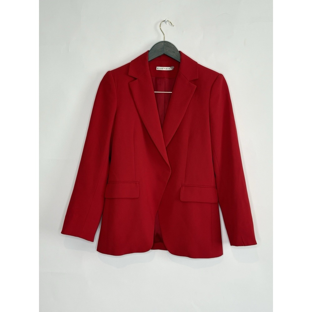 Alice + Olivia Womens 2 Red Single Breasted Notch Professional Tailored Blazer
